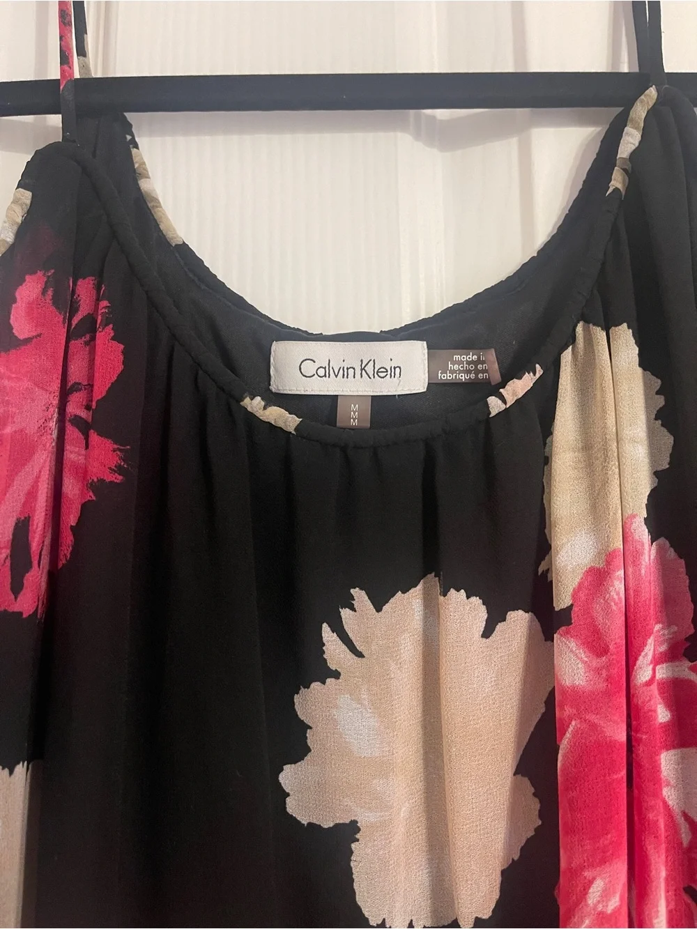 Calvin Klein Black Maxi Dress with Pink and Cream Floral Pattern